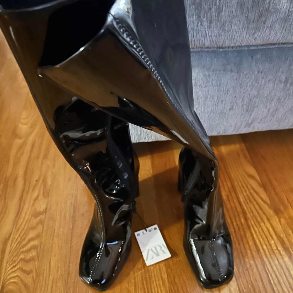 Zara Black Patent Leather Women's Boots
